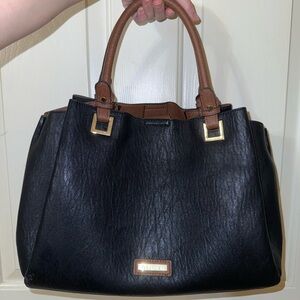 Calvin Klein Black and Brown Leather Tote Bag